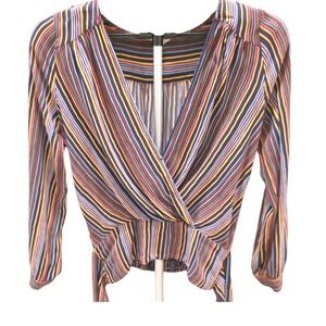 Tie Front Blouse Long Sleeve Sandy And Sid womens Small Bright Striped